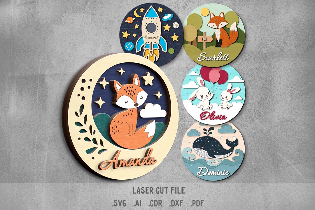 Baby Name Sign SVG Bundle. Laser Cut File for Glowforge. Fox, Rocket ...