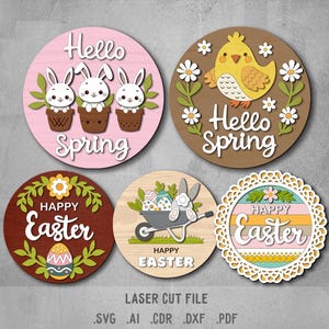 Happy Easter SVG Bundle. Laser cut file for Glowforge. Spring, rabbit, chick, eggs