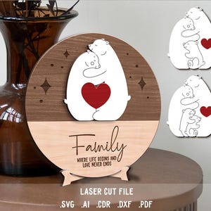 Bärenfamilie Puzzle SVG Bundle. Laserschnittdatei für Glowforge. Muttertag, Familienmitglieder, Geschenk für Mama
