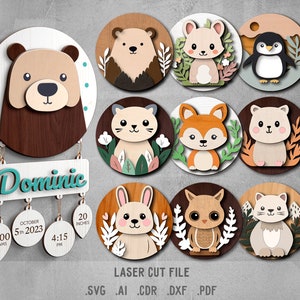 Baby Namen Zeichen SVG Bundle. Laserschnittdatei für Glowforge. Niedliche Tiere