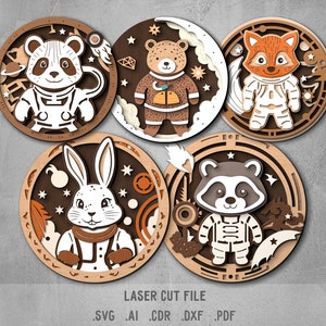 Pacchetto SVG di astronauti animali. File tagliato al laser per Glowforge. Spazio, stelle