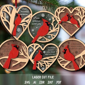 Weihnachtsbaum Spielzeug SVG Bundle. Laserschnittdatei für Glowforge. Red Cardinal Ornament, Weihnachtszitate, Schneeflocken
