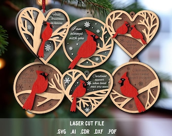 Christmas Tree Toys SVG Bundle. Laser cut file for Glowforge. Red Cardinal ornament, Christmas quotes, snowflakes