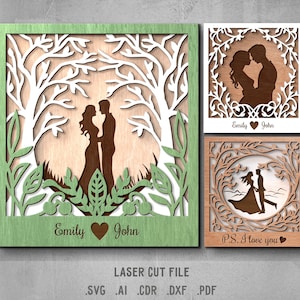 Coppia di innamorati SVG. File tagliato al laser per Glowforge. Regalo di nozze cornice romantica