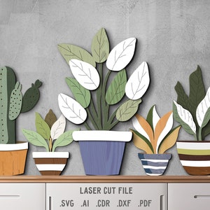 Paquete SVG de plantas de interior en macetas. Archivo cortado por láser para Glowforge. Cactus, Decoración Del Hogar