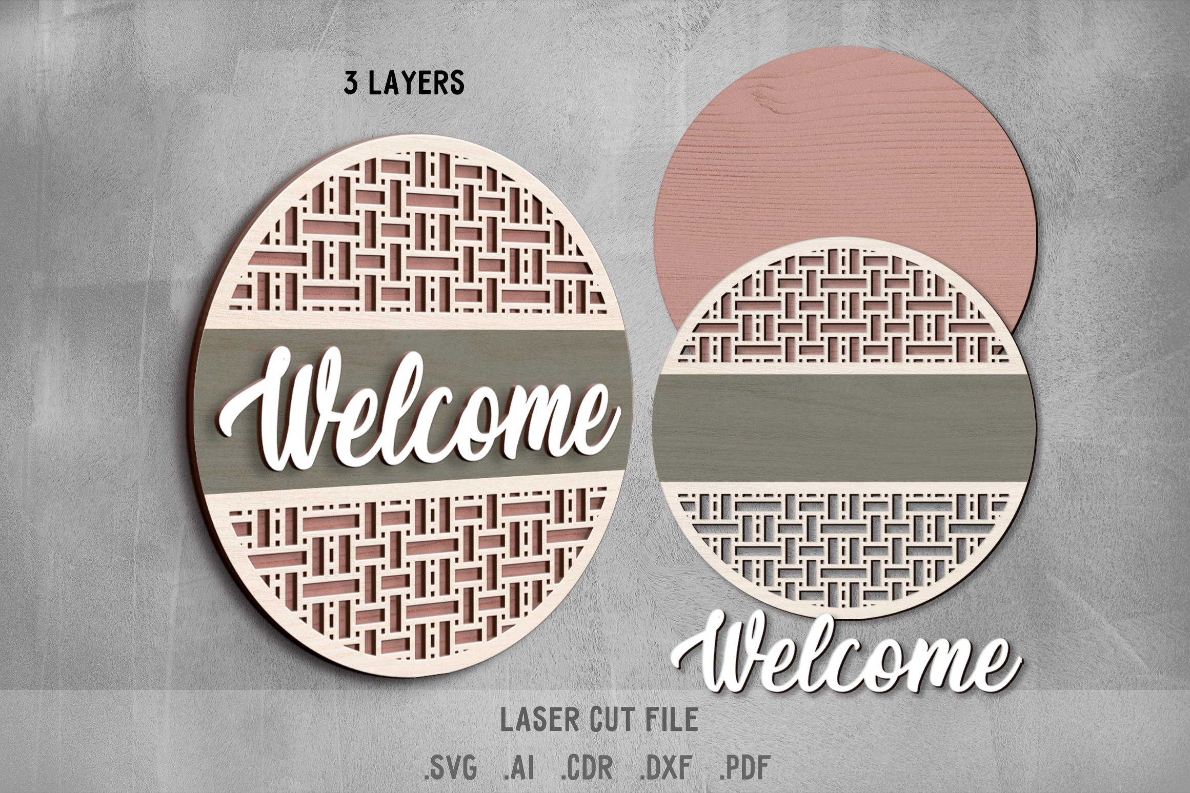 Welcome SVG Bundle. Laser Cut File for Glowforge, Door Hanger, Round ...
