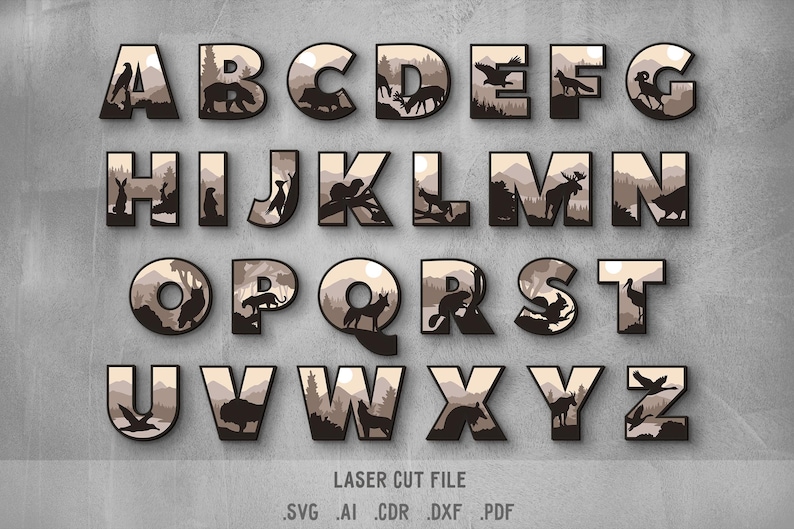 Nature Alphabet SVG. Laser Cut File for Glowforge. Forest Animals ...