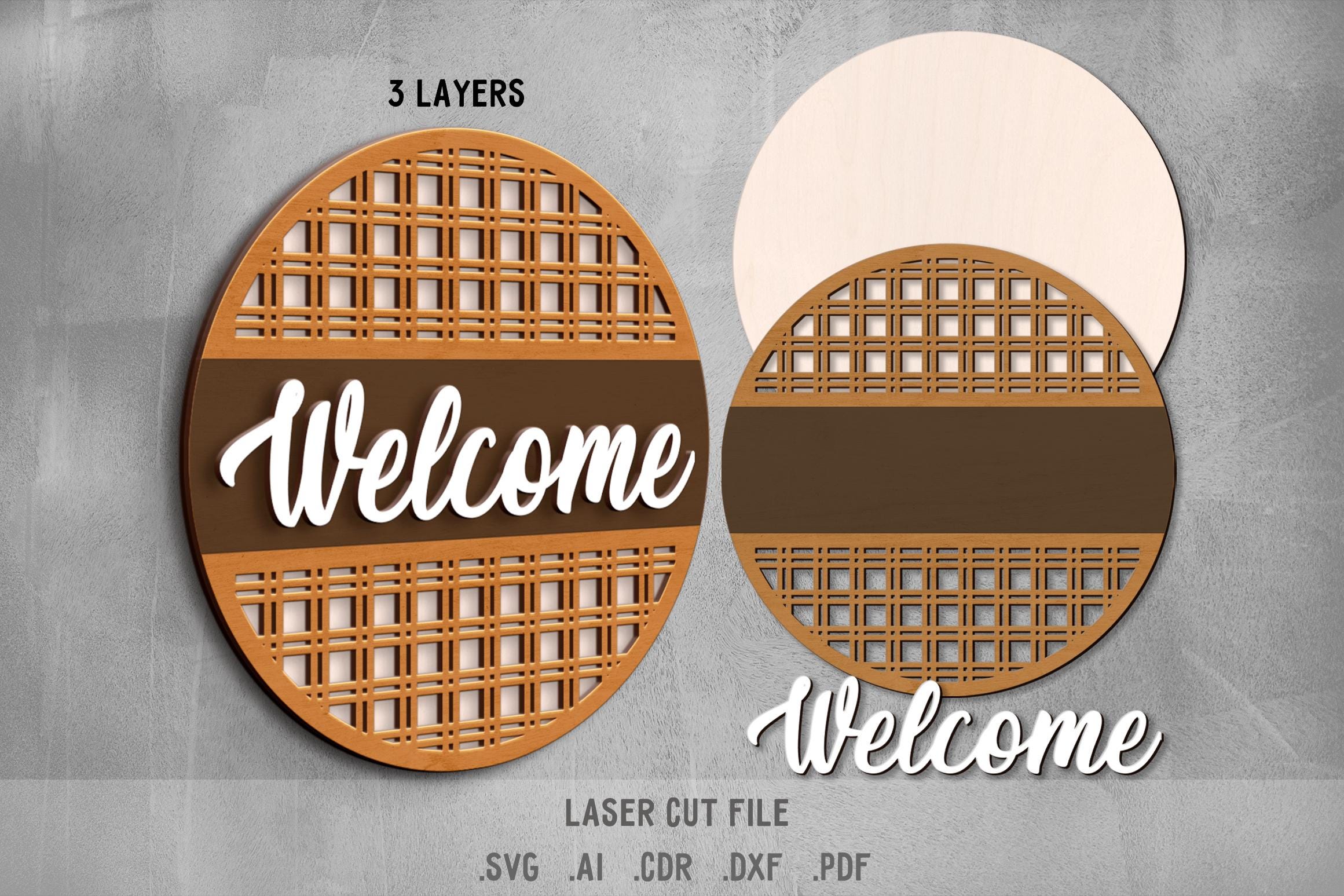 Welcome SVG Bundle. Laser Cut File for Glowforge, Door Hanger, Round ...