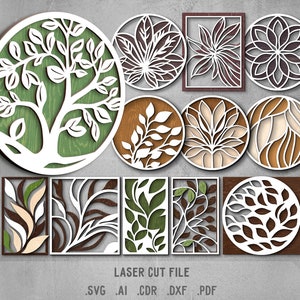 Paquete SVG de plantas. Archivo cortado por láser para Glowforge. Adorno floral, Flores, Decoración de paredes