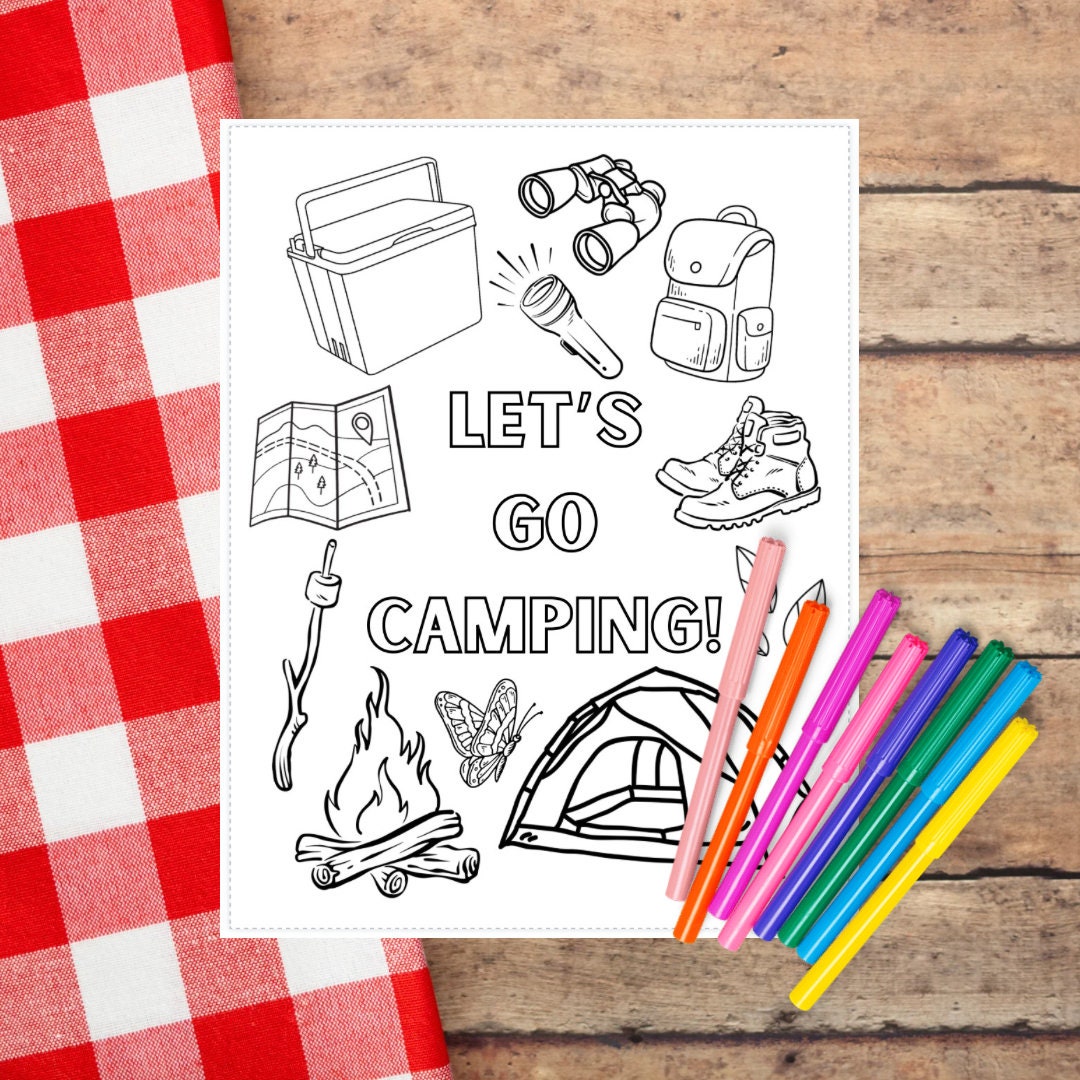 Lets Go Camping Coloring Page for Kids - Etsy