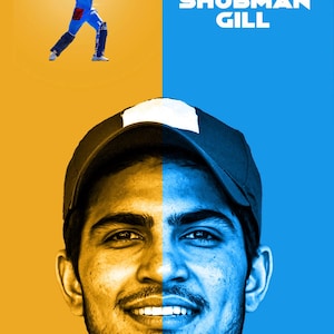 Shubman Gill, jogador de críquete indiano, pôster esportivo