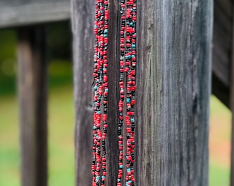 Red Multi colored Seed Bead Necklace