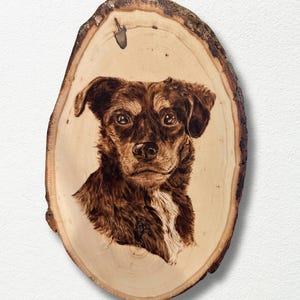 Retrato de perro personalizado / Lienzo de madera quemado a mano - Tapices de pared - Regalos únicos - Arte en madera - Pirograbado