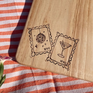 NYC Stamps Charcuterie Board | Hand Burned Charcuterie Board + Cutting Board