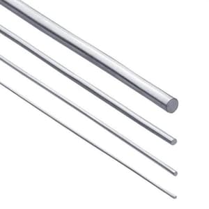 May include: Four silver metal rods of varying lengths and diameters. The rods are arranged in a staggered pattern, with the largest rod at the top and the smallest rod at the bottom.