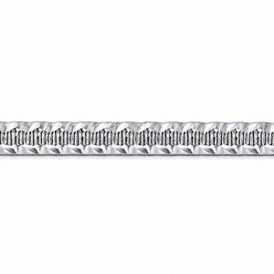 May include: A silver-colored, rectangular bracelet with a repeating pattern of diamond-shaped and vertical bar designs. The bracelet is displayed against a white background.