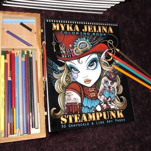 Myka Jelina Steampunk Coloring Book Collection FOUR Autographed Artist Edition 30 pages Fairy Line Art & Grayscale