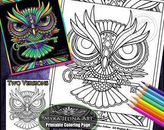 Crystowl Line Art Coloring Page Download Mandala Animal Owl Myka Jelina Art