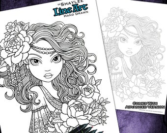 Shaylee LIne Art Hand Drawn Coloring Page Digital Download Flower Fairy Myka Jelina Art Elegant Fae