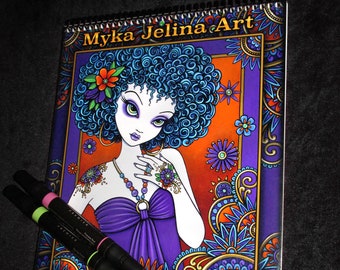 Best of LINE ART Volume ONE Myka Jelina Bound Coloring Book Autographed Artist Edition Hippie Gypsy Bohemian Fairy