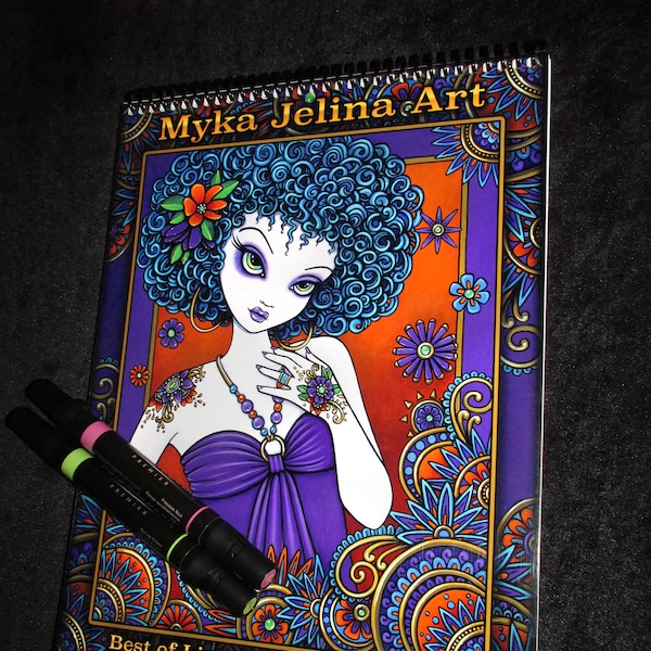 Best of LINE ART Volume ONE Myka Jelina Bound Coloring Book Autographed Artist Edition Hippie Gypsy Bohemian Fairy