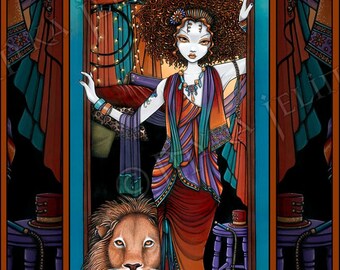 Leona Levon Signed Prints Bohemian Lion Gypsy Caravan Hippie Fairy Art
