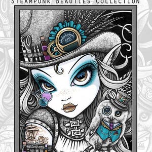 Set 4 - 15 Pages - FREE US SHIPPING - Steampunk Beauties - Myka Jelina - Fantasy Art - Grayscale - Adult Coloring Pages - Fairy Coloring