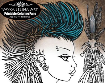 Tala Tribal Mohawk Line Art Digital Download Coloring Page Myka Jelina Art Howling Wolf Moon Tattoo