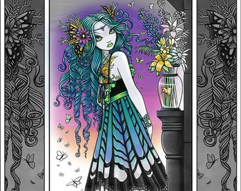 Butterfly Fairy Coloring Page: Grayscale Fantasy Art (Digital Download)