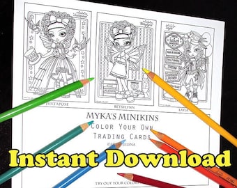 Mykas Minikins ACEO Trading Card Set 1 Instant Download Big Eyed Fairy Children