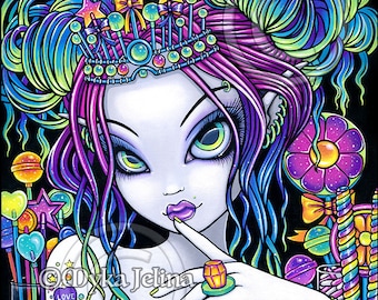 Sweet Tooth Lt Ed Embellished  8" x 10" Canvas Candy Crown Rainbow Fairy Cupcake Lollipop Icecream Princess Raver