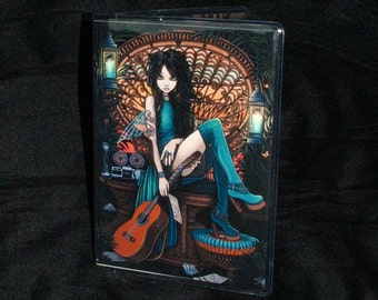 Bohemian Fairy Peacock Chair Song Writer Guitar Aria Vinyl Business Card Holder