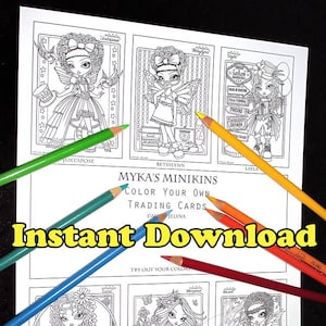 Mykas Minikins ACEO Trading Card Set 1 Instant Download Big Eyed Fairy Children