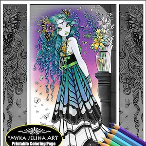 Mariposa - Grauskala - Digitaler Download - Malseite - Schmetterlingsfee - Myka Jelina Art - Schmetterling Tattoo - Fantasy Art