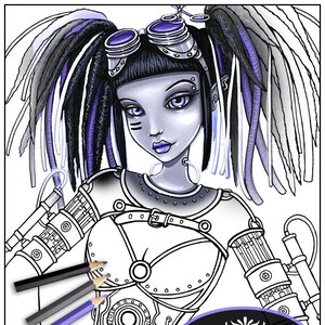 Digitaler Download Linie Kunst Single Färbung Seite "Glitch hautnah" Myka Jelina Kunst Cyberpunk Android Scifi futuristische Dreadlocks