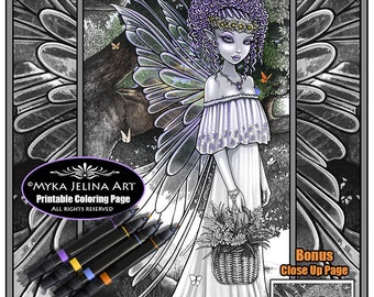 Butterfly Fairy Coloring Page: Grayscale Fantasy Art (Digital Download)
