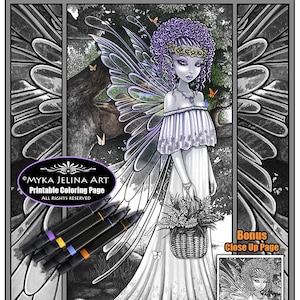 Nevaeh - Grauskala - Digitaler Download - Malseite - Schmetterlingsfee - Myka Jelina Art - Lavendelfee - Fantasy Art - Blumenfee