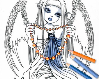 Corona Angel Digital Download Coloring Page Line Art Myka Jelina Art Crystal Fairy