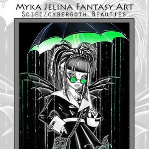 Set 5 -10 Pages -Free US SHIPPING - Scifi Cybergoth Beauties - Myka Jelina - Fantasy Art - Grayscale - Adult Coloring- Android - Robots