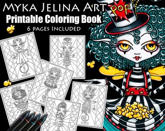 Set 5 - Printable Coloring Book - Pixie Stick Coloring Book - Myka Jelina - Fantasy Coloring Pages - Digital Download - 6 Pages - Line Work