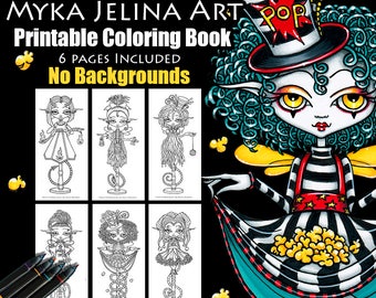 Set 5a - Printable Coloring - Pixie Sticks - Coloring Book - Fairy Art - Myka Jelina - Fantasy Coloring Pages - Digital Download - 6 Pages