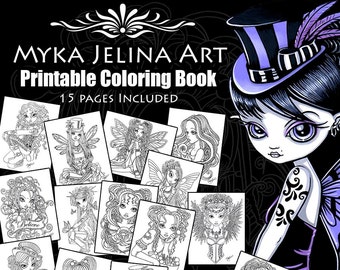 Set 7 - Druckbare Malbuch - 15 Seiten - Myka Jelina Art - Elfen Malbuch - Line Work Coloring Pages - Digital Download