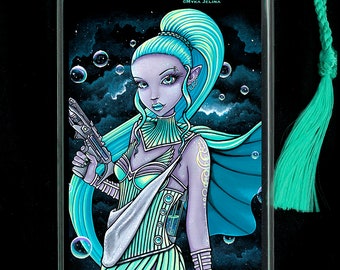 Astrid & Cosmo BOOKMARK Green Cybergoth Fairy Robot Steampunk Sci Fi Android Poodle Fantasy Art