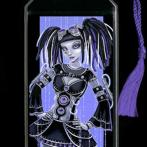 Glitch BOOKMARK Purple Cybergoth Fairy Robot Steampunk Dreadlocks Sci Fi Android Fantasy Art