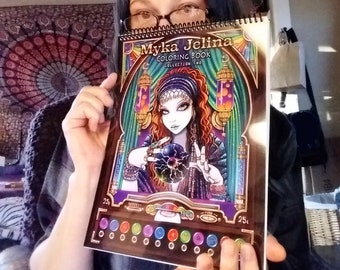 Myka Jelina Bound Coloring Book Collection TWO Autographed 31 pages Artist Edition Gypsy Bohemian Celestial Fairy Line Art Grayscale