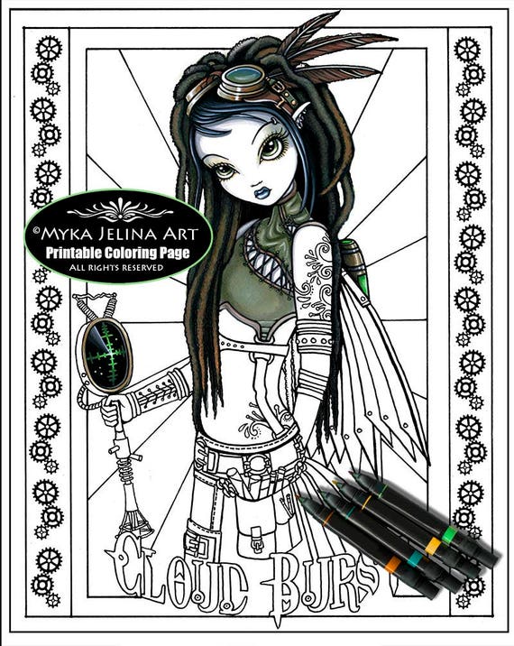 Cloud Burst Steampunk Fairy Line Art Digital Download Etsy