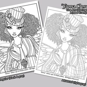 Single Coloring Page Digital Download Line Art Fiona Close Up Myka Jelina Art Steampunk Top Hat Curly Hair Fairy image 2