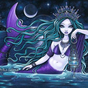 Meridia Grayscale Digital Download Coloring Page Mermaid Myka Jelina Art Siren Seascape image 3