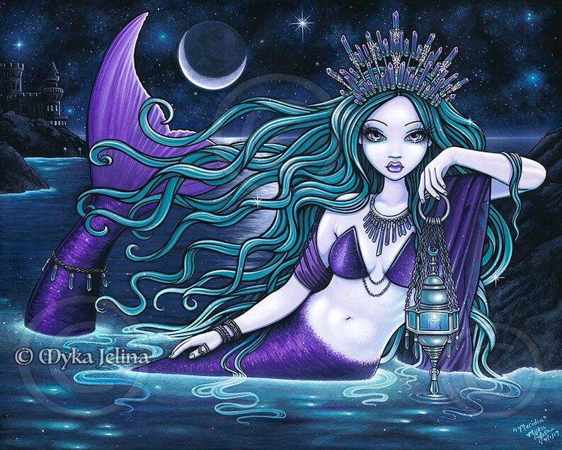 Meridia Grayscale Digital Download Coloring Page Mermaid Myka Jelina Art Siren Seascape image 3