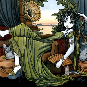 Serena Signierte Drucke Entspannender Sonnenuntergang Katze Fee Kunst